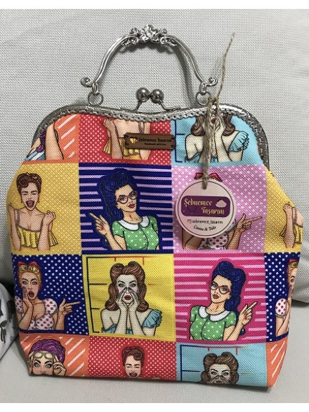 popart kızlar desenli çanta